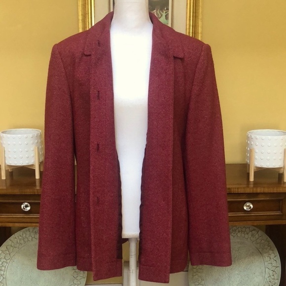 Vtg Talbots Women’s Plus Wool Silk Blend red Orange Tweed Blazer Made In USA 14 - Picture 5 of 16